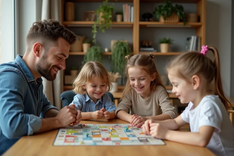Famille moderne jouant à un jeu de société à la maison