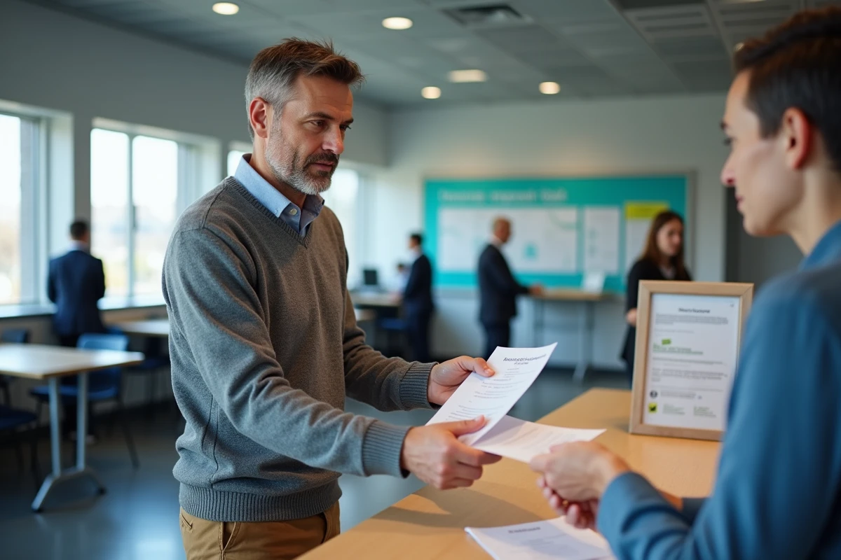 Homme présentant un certificat médical au comptoir