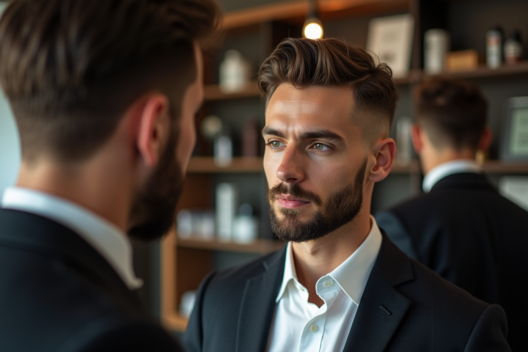 Homme moderne coiffé dans un barbershop élégant
