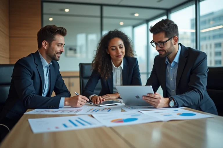 Groupe de professionnels en réunion dans un bureau moderne
