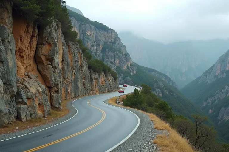 Route N260 en Espagne traversant des falaises calcaires spectaculaires dans les Pyrénées aragonaises